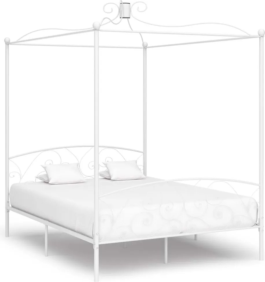 vidaXL Cadru de pat cu baldachin, alb, 180 x 200 cm, metal