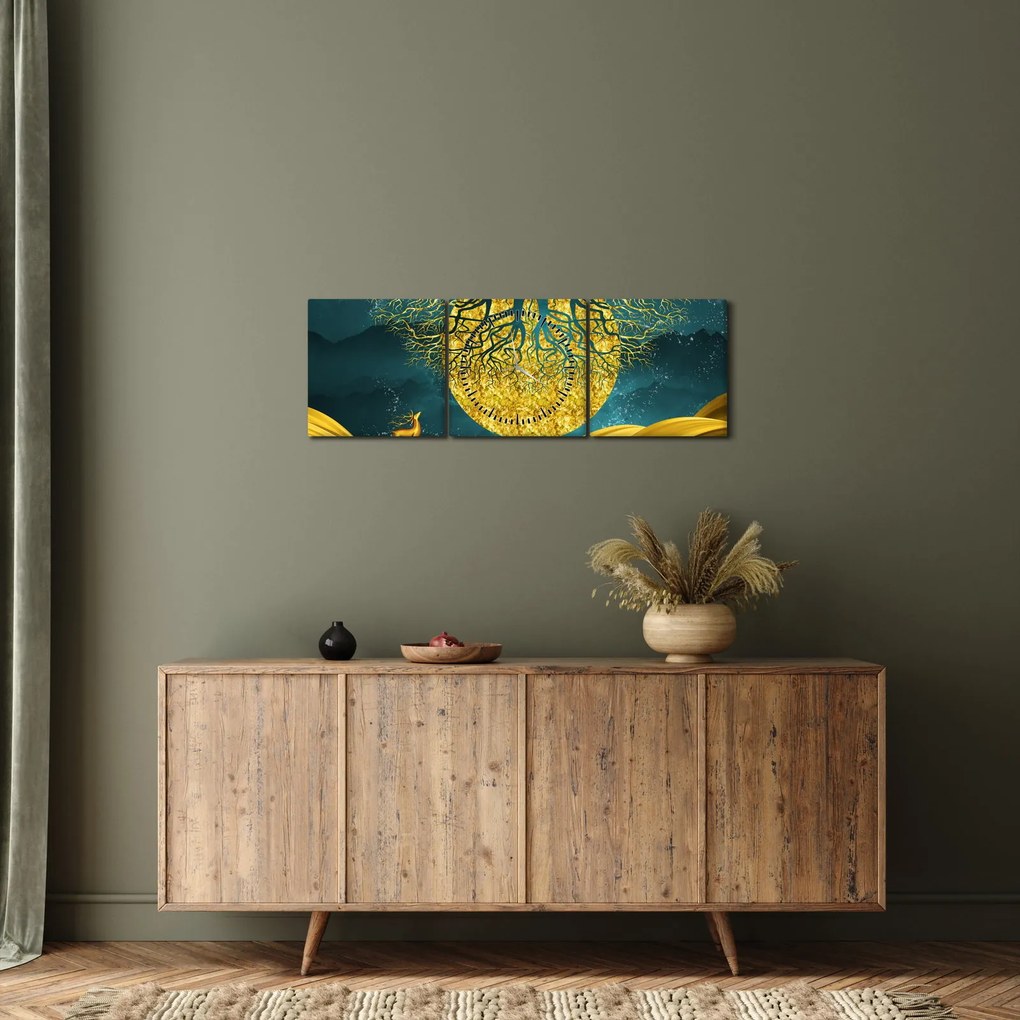 Tablou - Abstract, peisaj auriu (cu ceas) (90x30 cm)