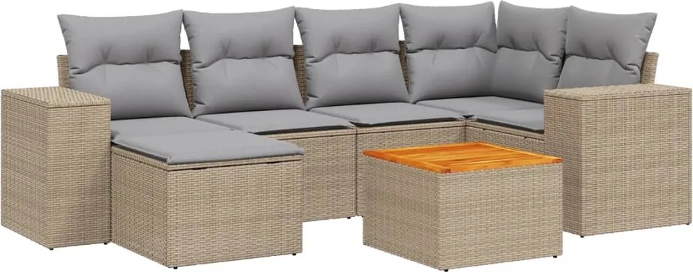 vidaXL Set canapele de grădină, 7 piese, cu perne, bej, poliratan