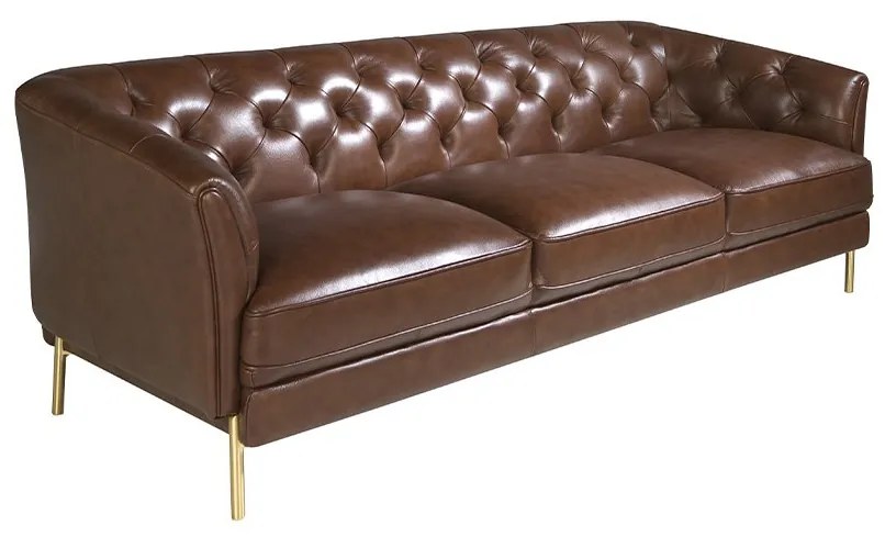 Canapea 3 locuri din piele naturala capitonata Cowhide leather brown