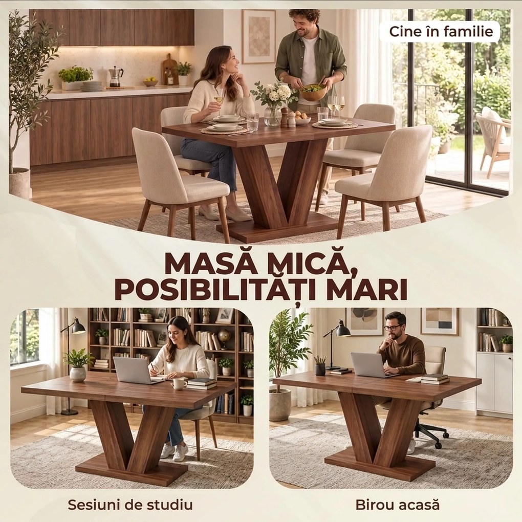 HOMCOM Masă de Dining Dreptunghiulară pentru 4 Persoane 120x80 cm Nuc | Aosom Romania