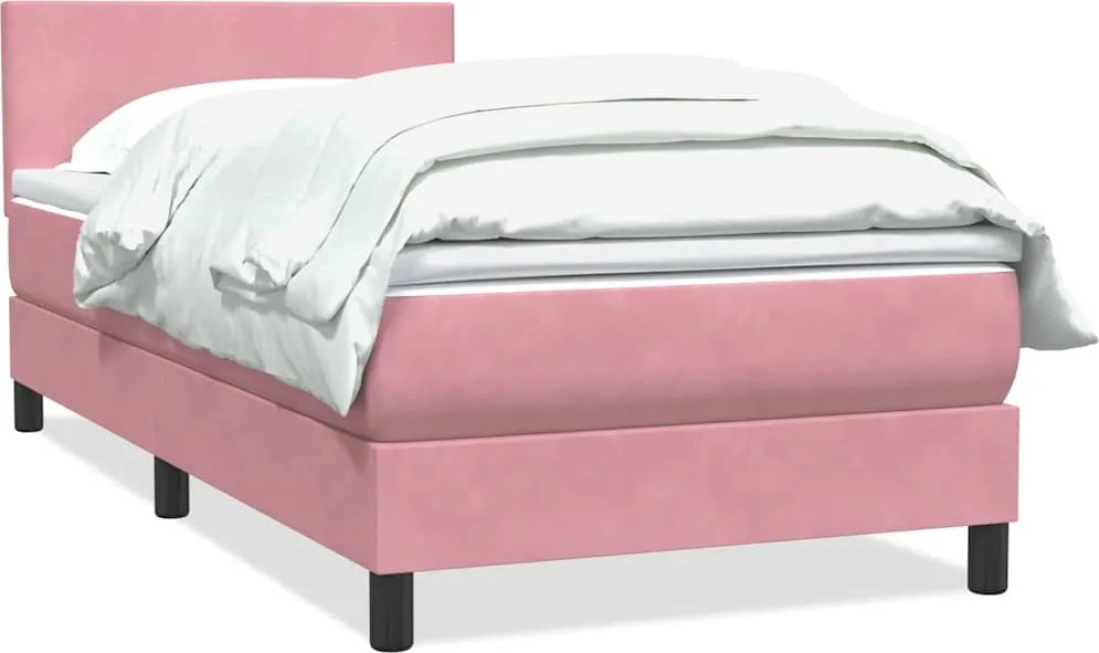 vidaXL Pat box spring cu saltea, roz, 80x220 cm, catifea
