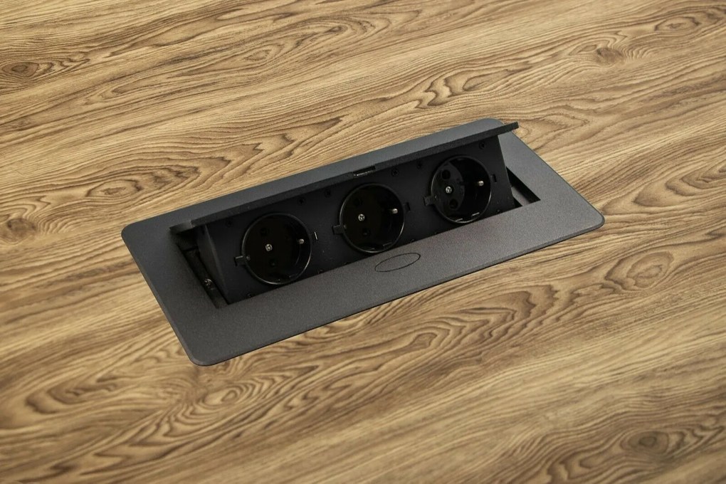 Priză încorporabilă în blat Kombibox Design Light, 3 prize Schuko, negru, 266 x 133 mm Metal, Negru, L:266 mm; l:133 mm
