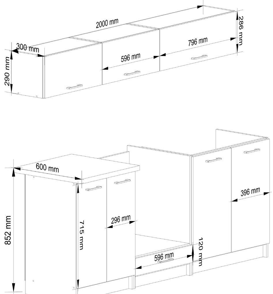 Set de bucătărie 200 cm Ozara V (Alb). 1070947