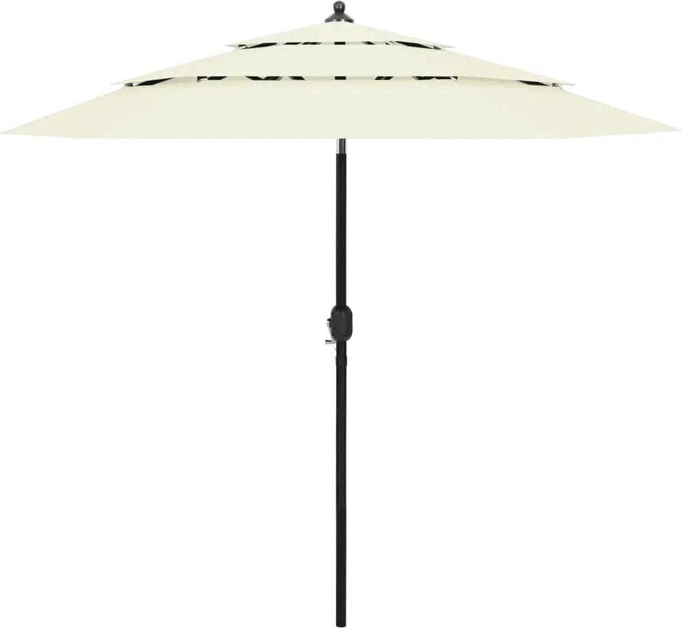 vidaXL Umbrelă de grădină 3 niveluri, stâlp aluminiu, nisipiu, 2,5 m