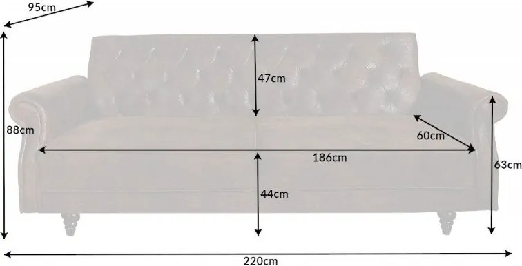 Canapea extensibila design Chesterfield, Maison Belle Affaire 220cm, maro antic