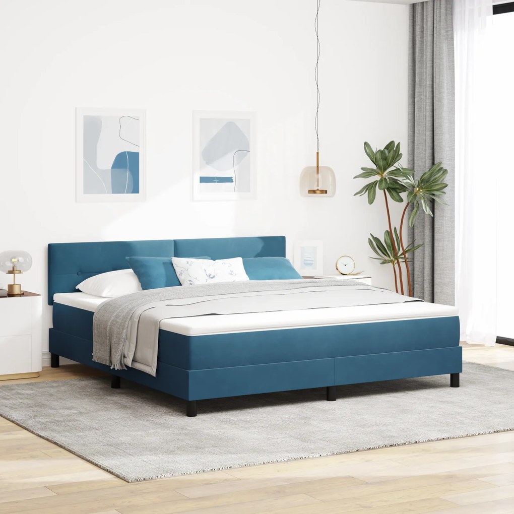 vidaXL Pat box spring cu saltea &amp;LED albastru închis 180x200cm catifea