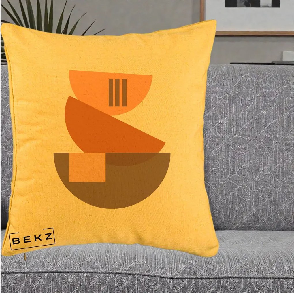 Perna Decorativa Geometric Bauhaus Boluri Portocaliu, 40x40 cm, Galben, Husa Detasabila, Perna Inclusa, BEKZ®