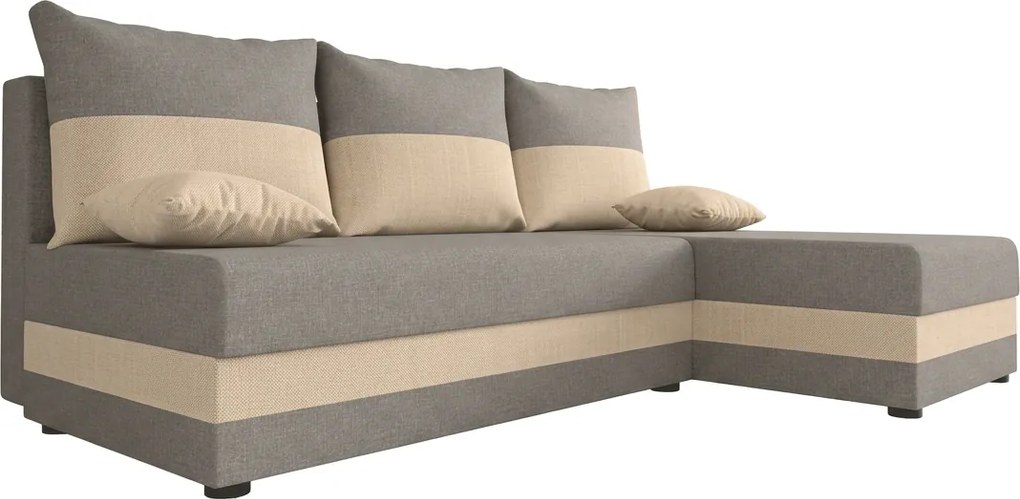 Coltar extensibil de tip L dublu fata VALERIO SLIM 200x140 cm, gri deschis/bej + 2 pernute GRATUIT