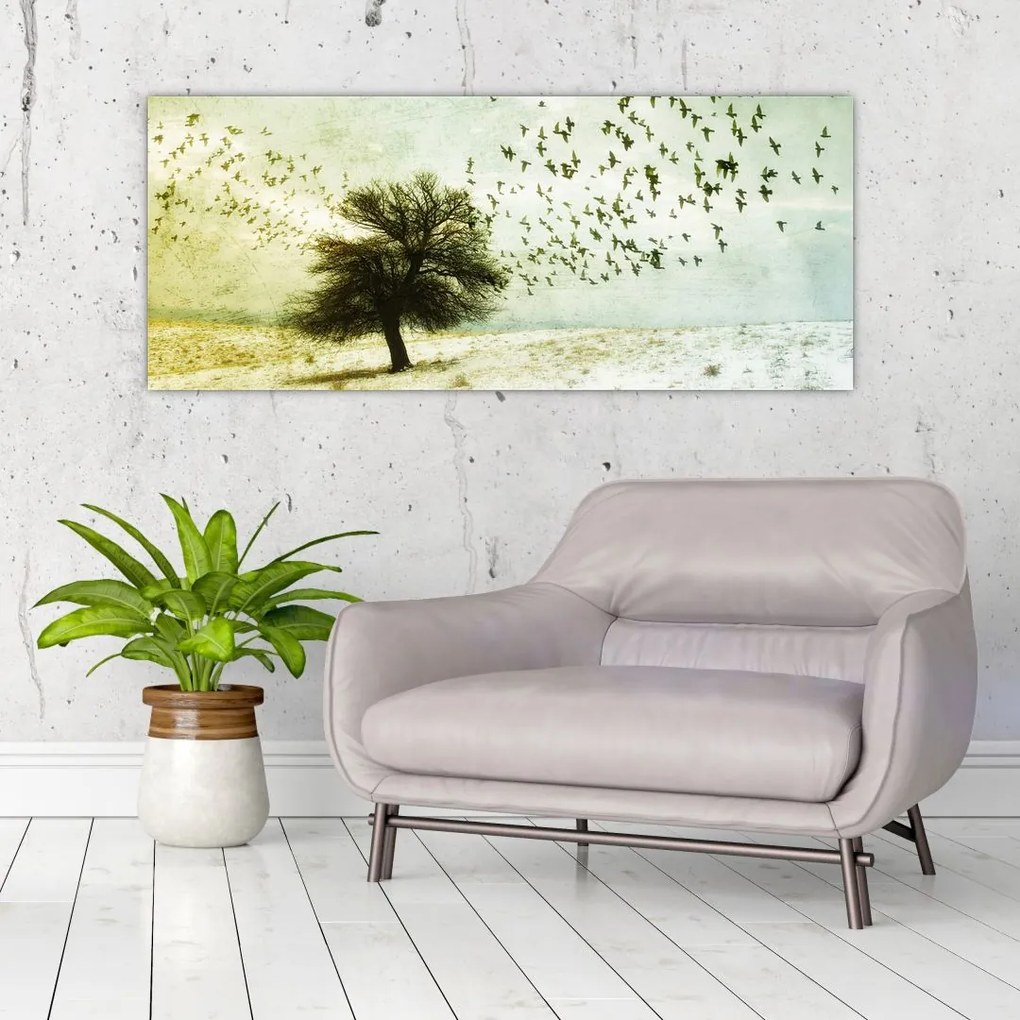 Tablou - cu multe păsări pictate (120x50 cm)