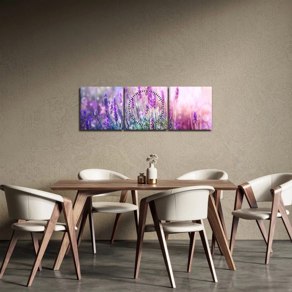 Tablou - Lavandă în strălucirea soarelui (cu ceas) (90x30 cm)