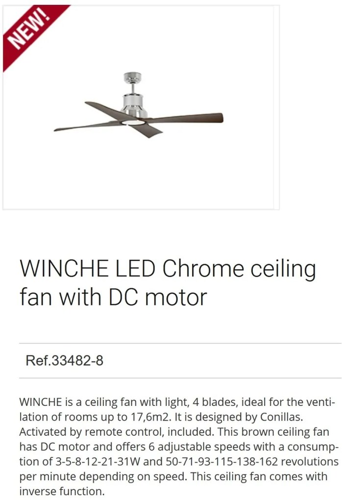 Lustra LED cu Ventilator si telecomanda design modern IP44 WINCHE crom/maro