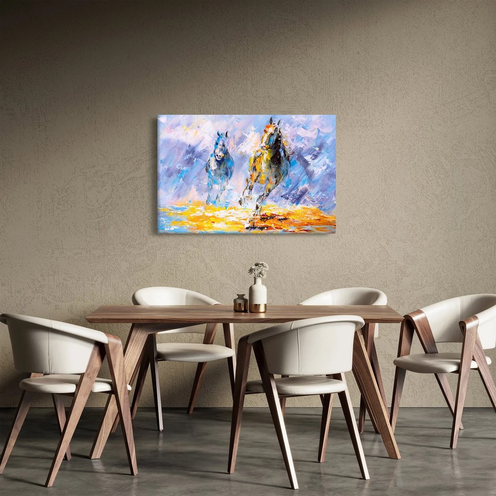 Tablou - Caii alergând, pictură în ulei (90x60 cm)