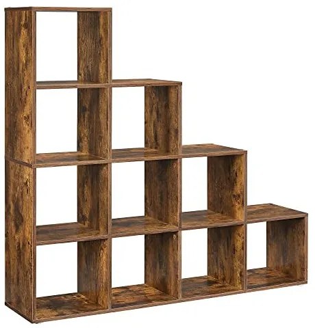 Biblioteca living maro rustic din PAL melaminat, 129,7x29x129,5 cm, Vasagle