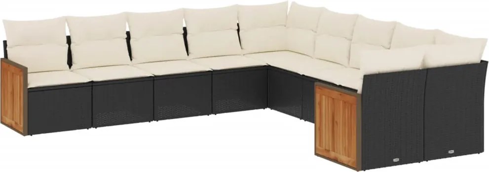 vidaXL Set canapele de grădină cu perne, 10 piese, negru, poliratan