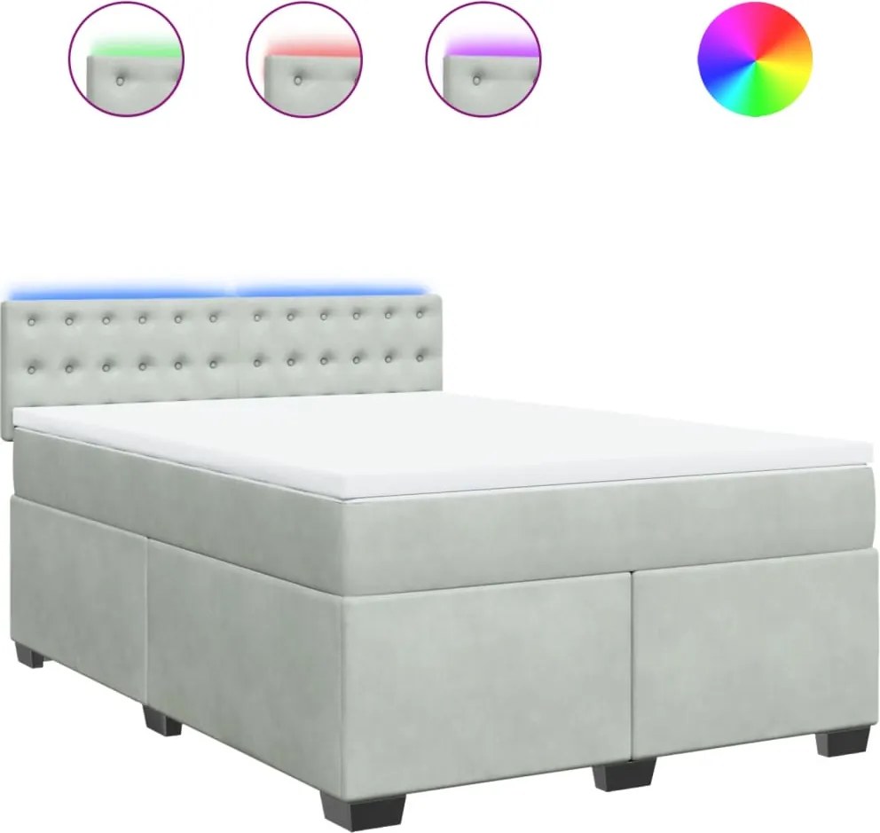 vidaXL Pat box spring cu saltea, gri deschis, 140x190 cm, catifea