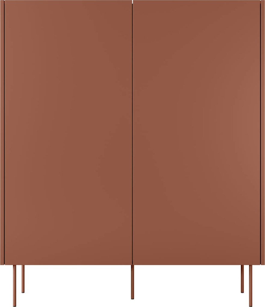 Comodă înaltă Desin 120 cm cu două uși și sertare ascunse - ceramic red / stejar nagano