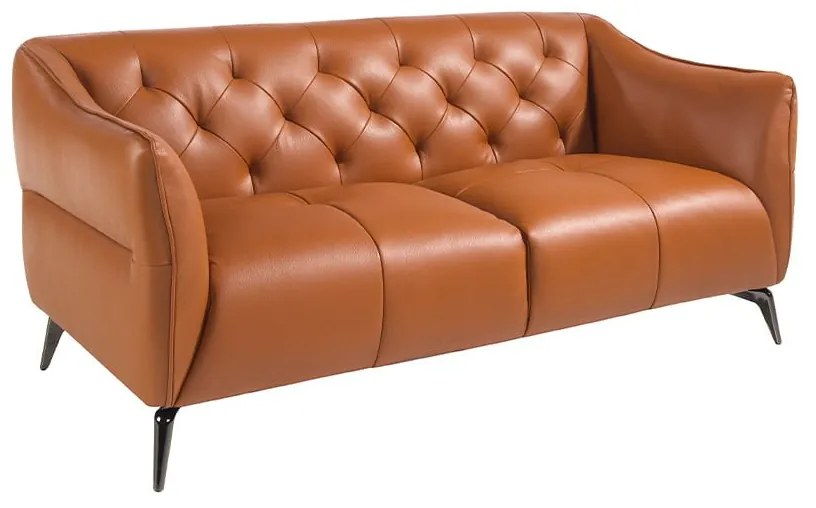 Canapea 2 locuri din piele naturala capitonata Cowhide leather brown