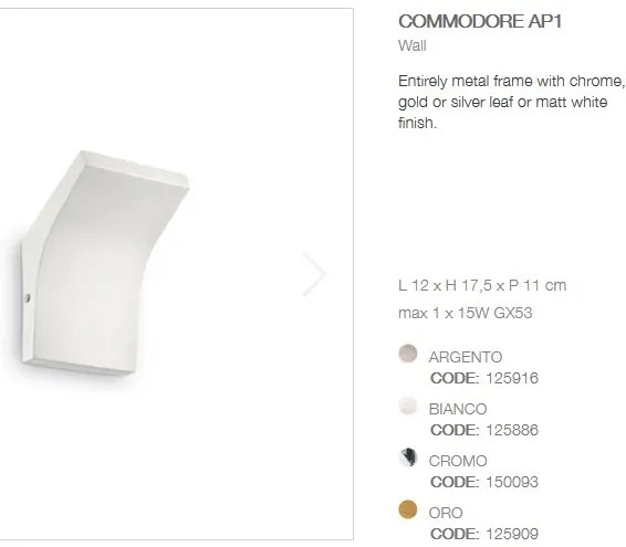 Aplica de perete cu lumina ambientala COMMODORE AP1 BIANCO 125886