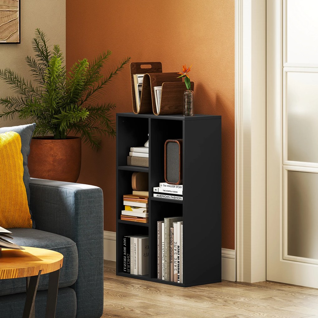 HOMCOM Bibliotecă raft de depozitare 2 niveluri cu 5 compartimente, pentru sufragerie dormitor birou, 50x24x80cm, negru | Aosom Romania