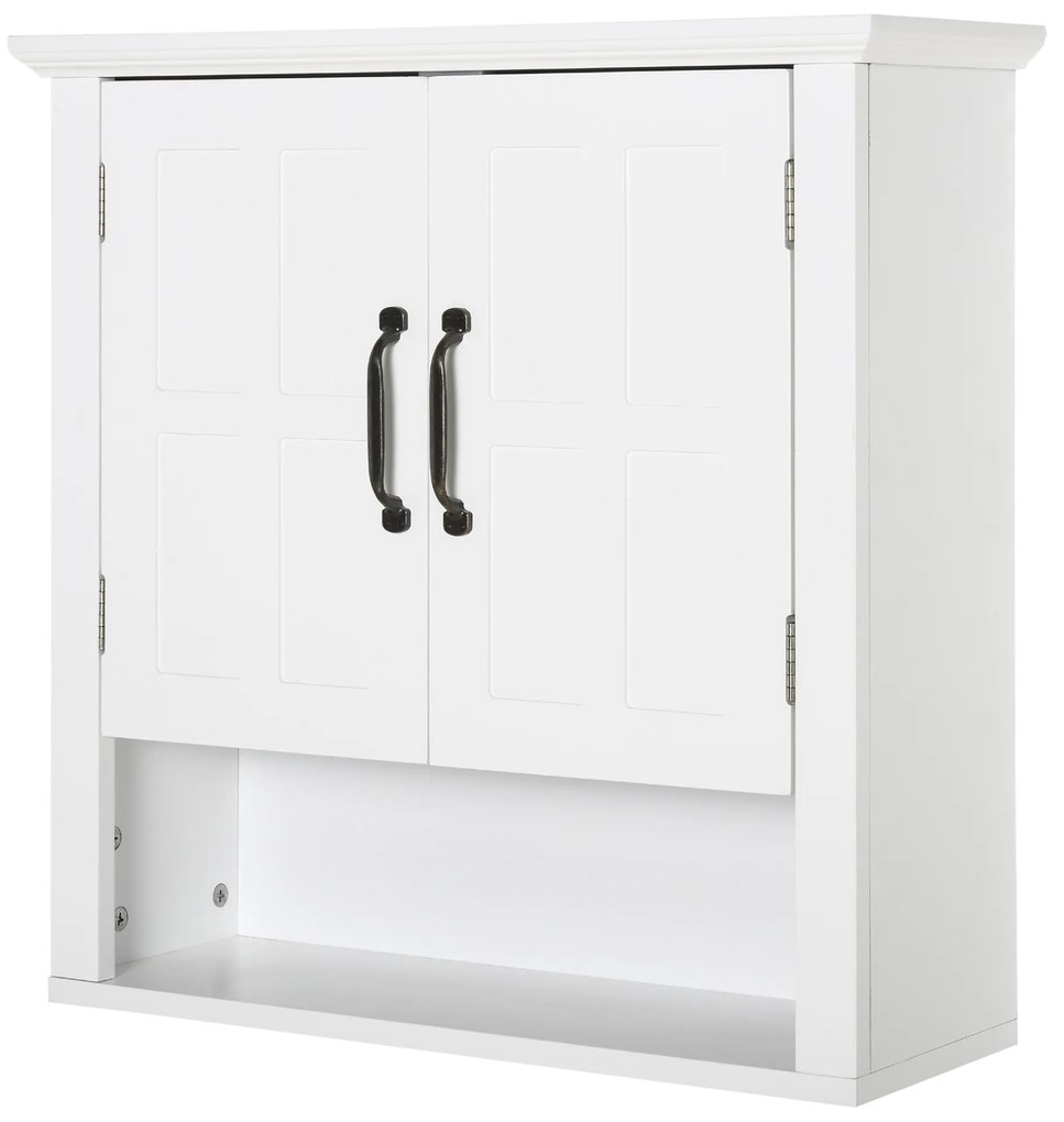 HOMCOM Dulapior 2 Rafturi de Montat pe Perete de Perete Bucatarie Baie Lemn 60x19,8x58cm Alb