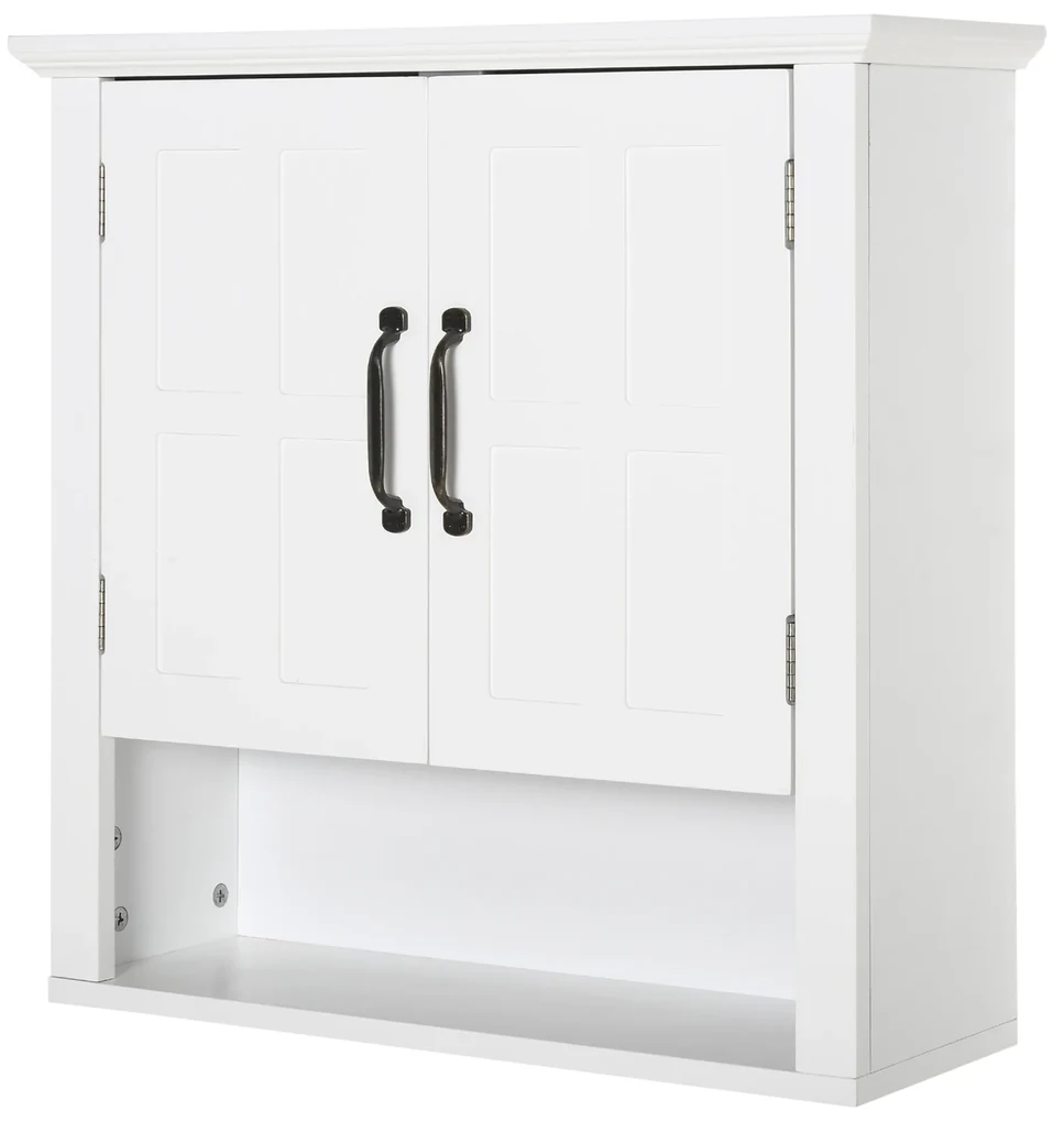 Homcom Dulapior 2 Rafturi de Montat pe Perete de Perete Bucatarie Baie Lemn 60x19,8x58cm Alb