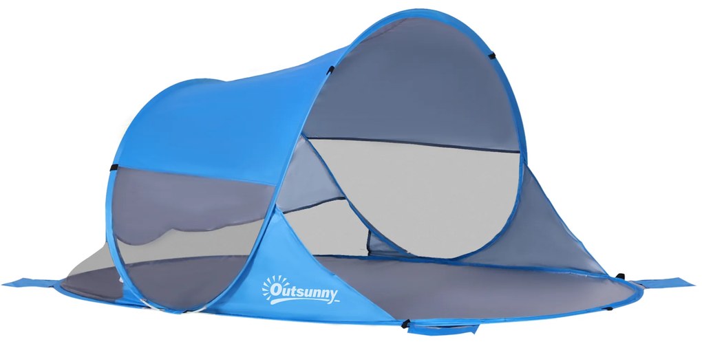 Outsunny Cort de plajă cort de plajă pliabil pop-up automat cu protecție UV fereastră în spate covoraș mare albastru cer | Aosom Romania