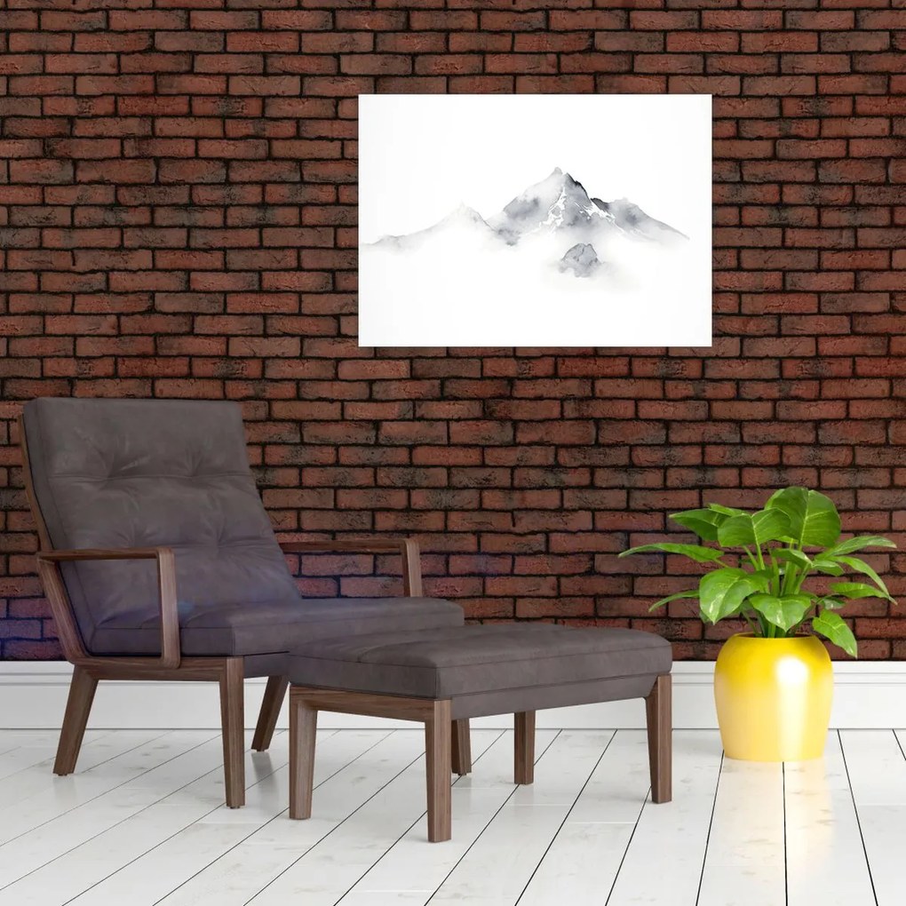 Tablou pe sticlă - Pictură cu cerneală de munți (70x50 cm)