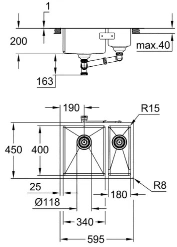 GROHE 31577SD1 - Chiuvetă de bucătărie K700U, 595 × 450 mm, inox