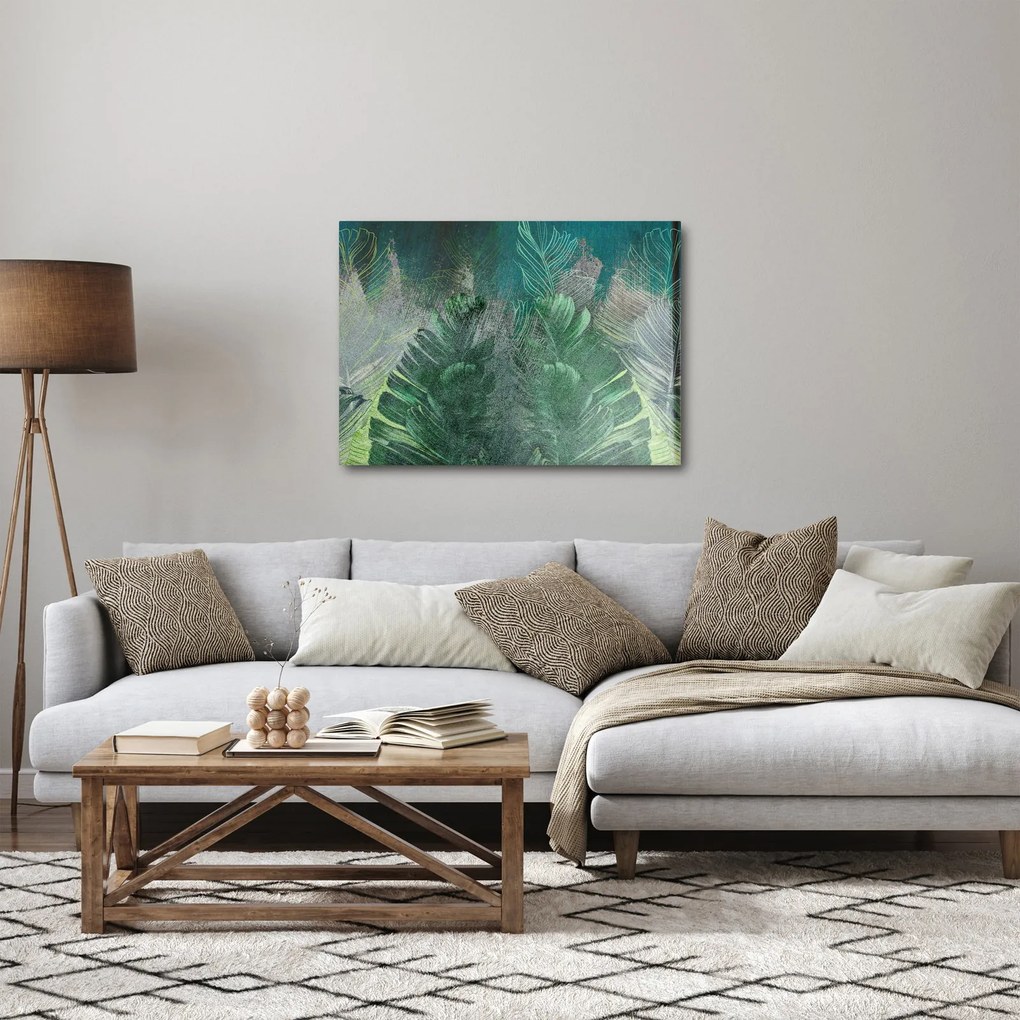 Tablou - Textura de beton cu frunze (70x50 cm)