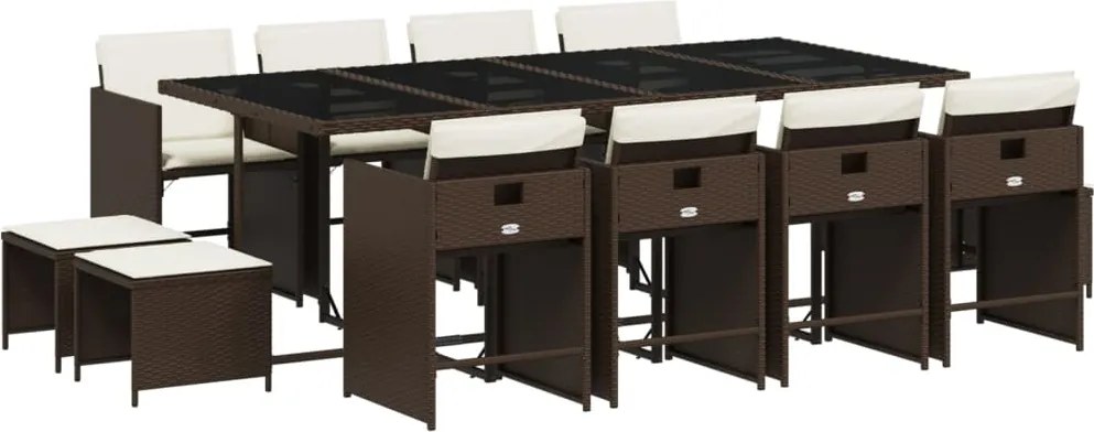 vidaXL Set mobilier de grădină, 13 piese, maro, cu perne, poliratan