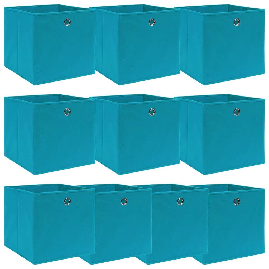 Cutii depozitare, 10 buc., bleu, 32x32x32 cm, textil 10, Albastru bebelus fara capace, 1, 1