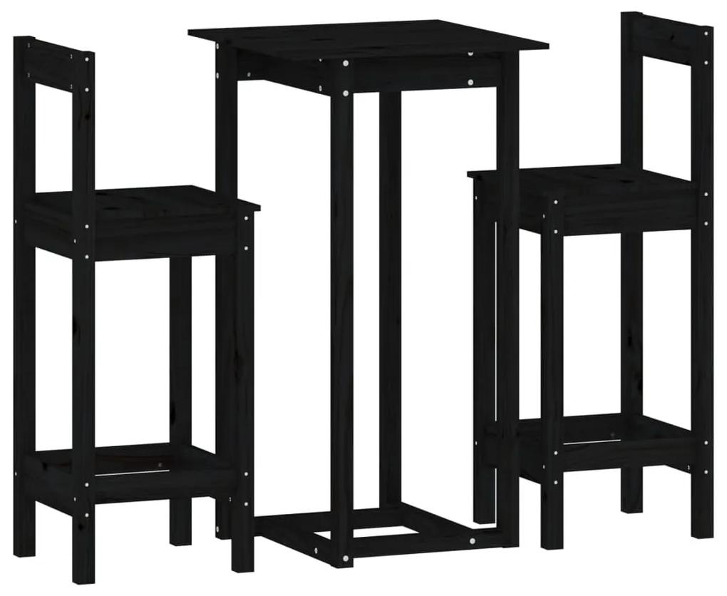 3124736 vidaXL Set mobilier de bar, 3 piese, negru, lemn masiv de pin