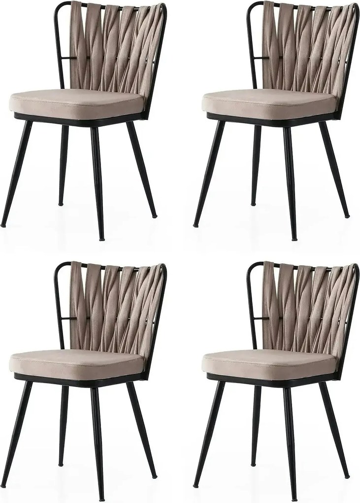 Set 4 scaune KUSAKLI 222 V4, bej/negru, stofa catifelata/metal, 43x43x