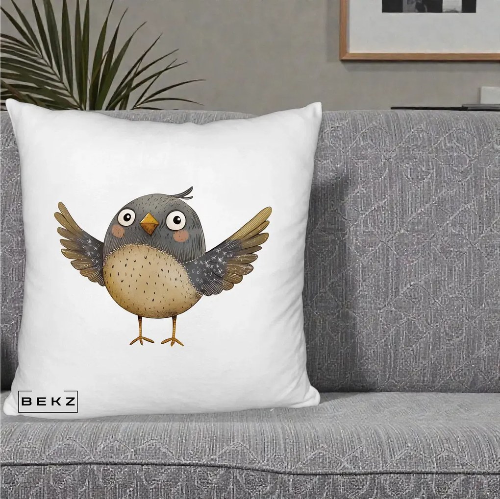 Perna Decorativa Pasare cu Aripi Intinse, 40x40 cm, Alb Pufos, Husa Detasabila, Perna Inclusa, BEKZ®