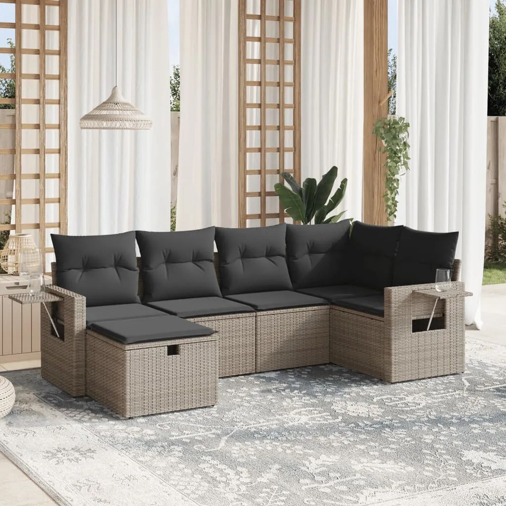 vidaXL Set mobilier grădină cu perne, 6 piese, gri, poliratan