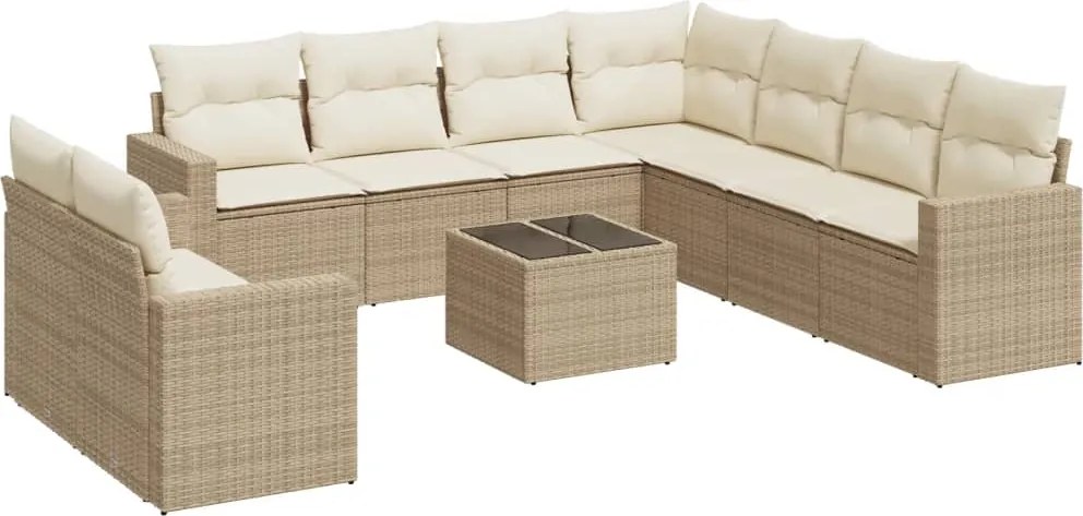 vidaXL Set canapele de grădină cu perne, 10 piese, bej, poliratan
