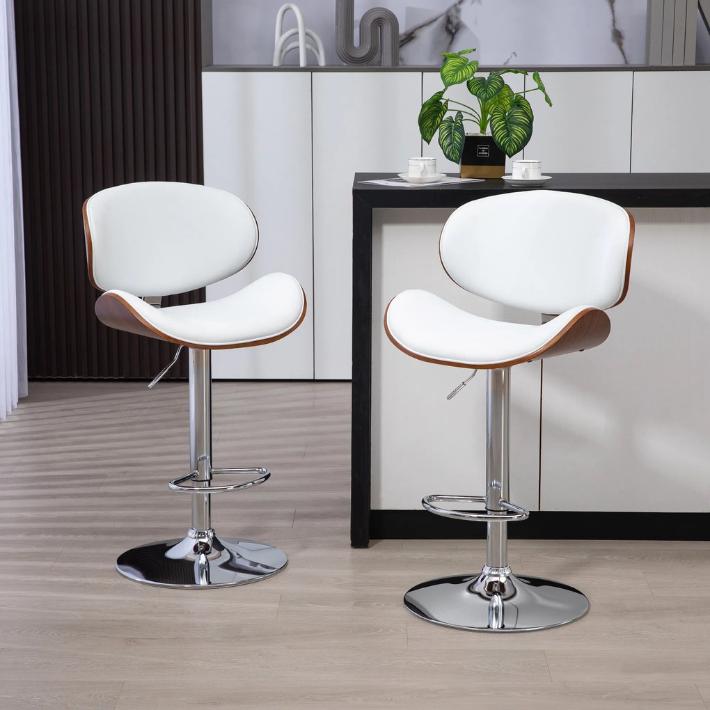HOMCOM Set de 2 scaune de bar taburet înălțime reglabilă cu înveliș sintetic 53 x 52 x 92-112 cm alb | Aosom Romania