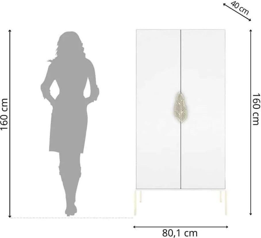 Dulap TV lemn masiv Merlin Personalizabilă Accesorii placate cu Aur, 80,1 × 40 × 160 cm - Alb