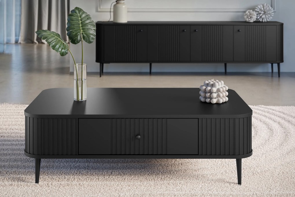 Măsuță de cafea Vesper 103x60 cm cu sertar - negru / picioare negre