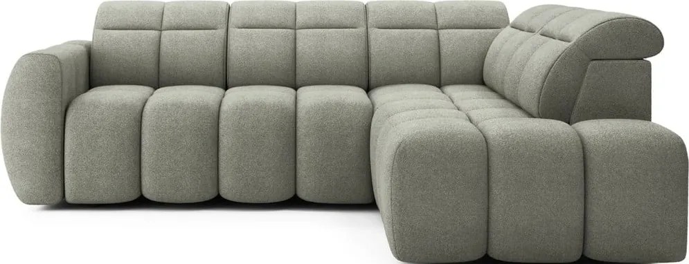 Colțar verde prăfuit extensibil/cu spațiu de depozitare cu tapițerie din țesătură bouclé (cu colț pe partea dreaptă/în formă de ”L”) Falconn – ELTAP