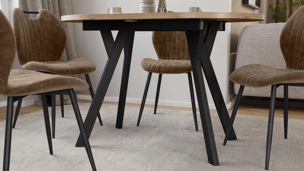 Mazzoni Masă ovală extensibilă ALMO Stejar Craft Auriu / picioare negre