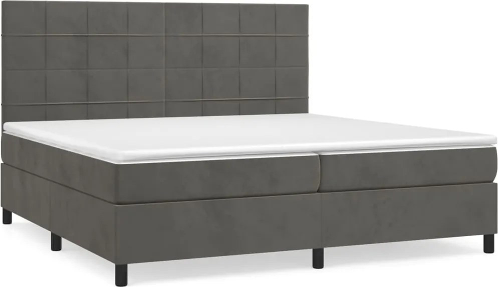 vidaXL Pat box spring cu saltea, gri închis, 200x200 cm, catifea