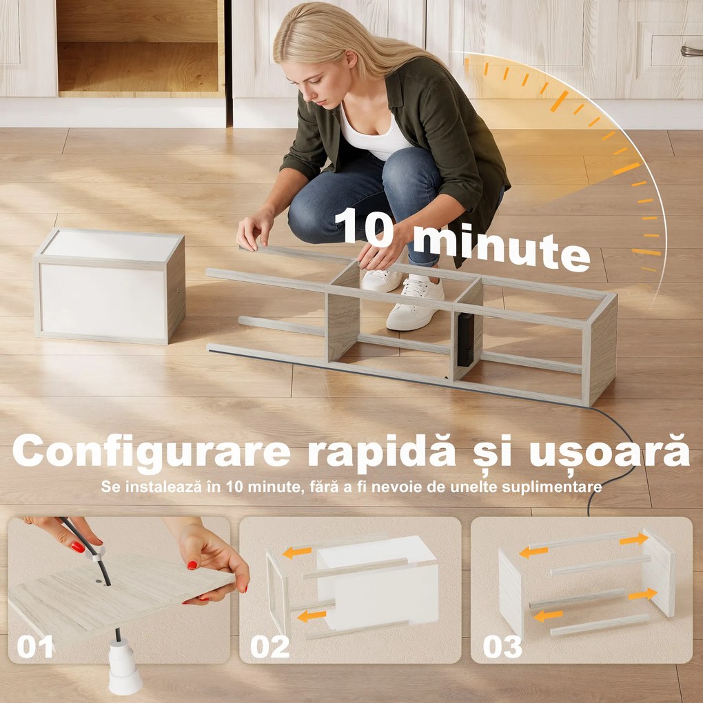 HOMCOM Lampă de Podea LED cu Rafturi, Lampă Modernă cu Comutator cu Pedală și Porturi USB, Lumină cu Culori Reglabile pentru Living și Dormitor, Stejar | Aosom Romania