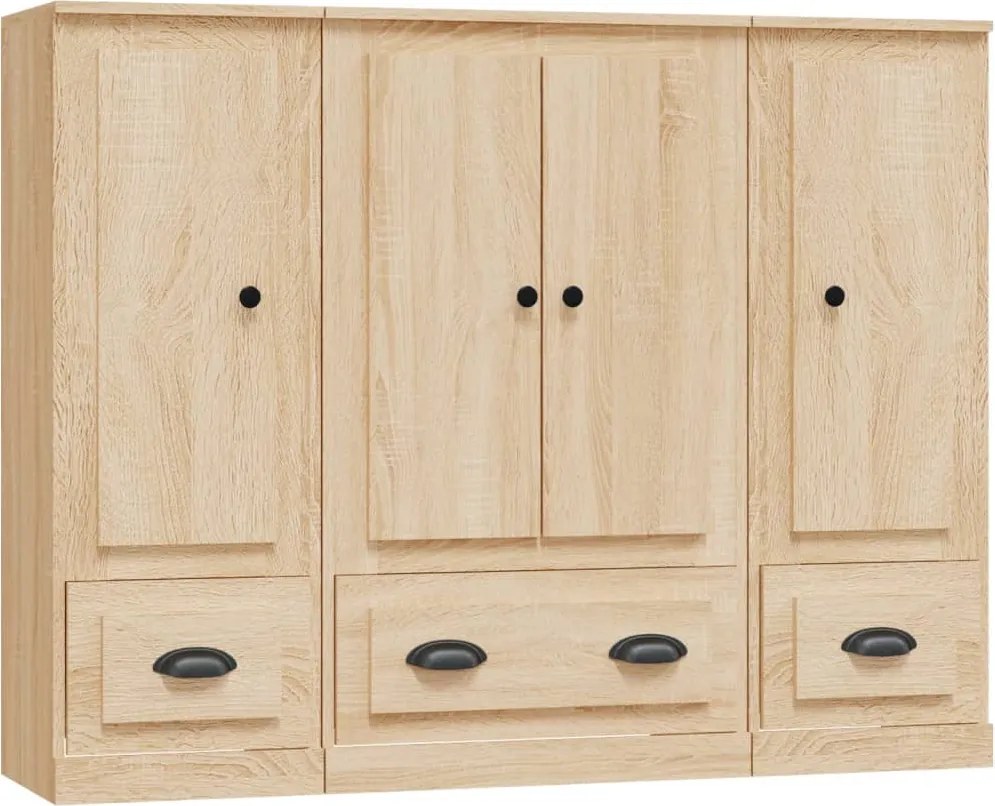 vidaXL Dulapuri înalte, 3 buc., stejar sonoma, lemn prelucrat