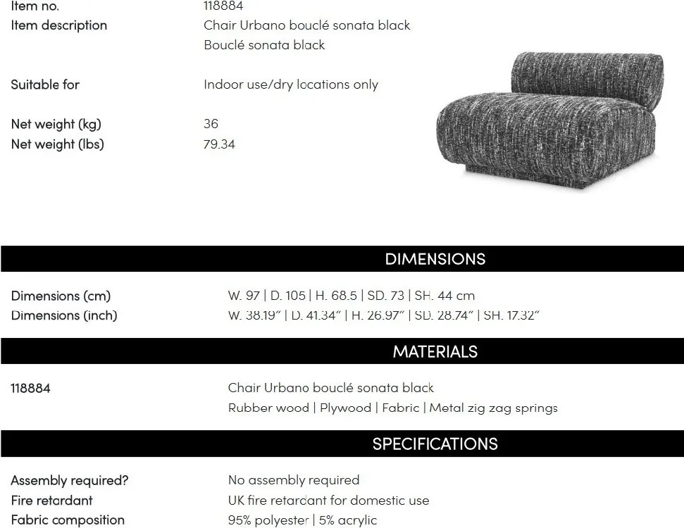 Fotoliu elegant design LUX Urbano, Boucle sonata black