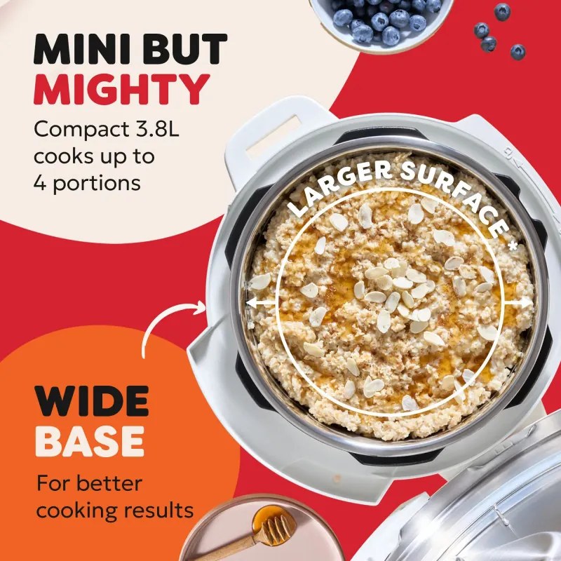 Resigilat: Multicooker Instant Pot Classic Mini 140800801, 800 W, 3,8 l, 7 programe, Butoane „Favorite”, Ecran LCD, Otel inoxidabil, Alb