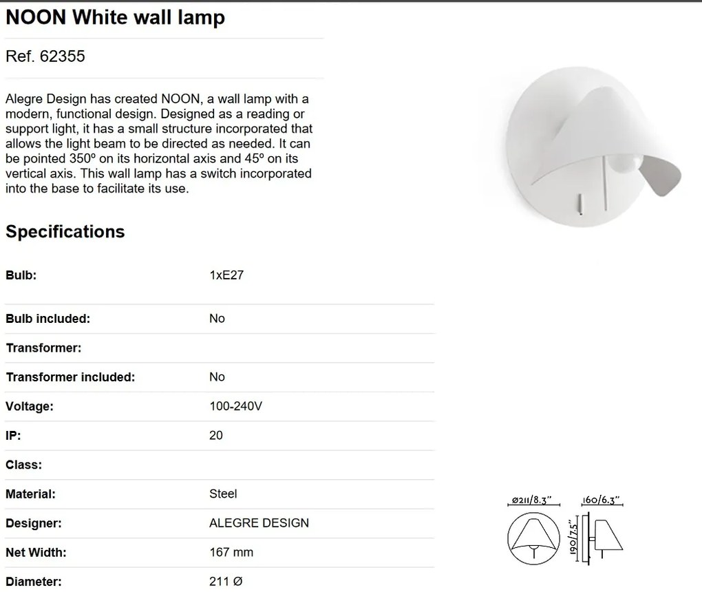 Aplica moderna directionabila NOON White 62355