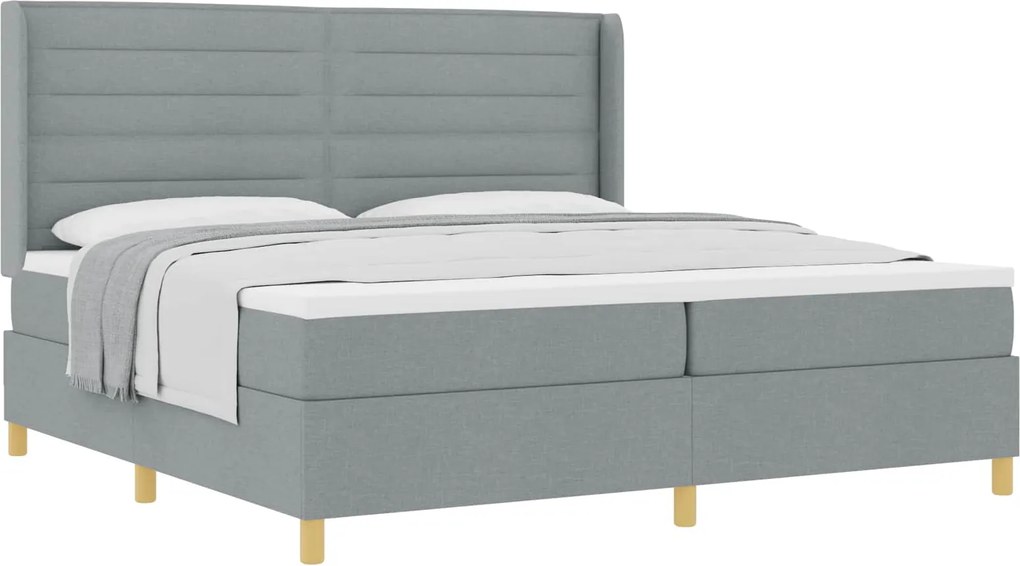 vidaXL Pat cu arcuri cu saltea Gri deschis 200 x 200 cm țesătură