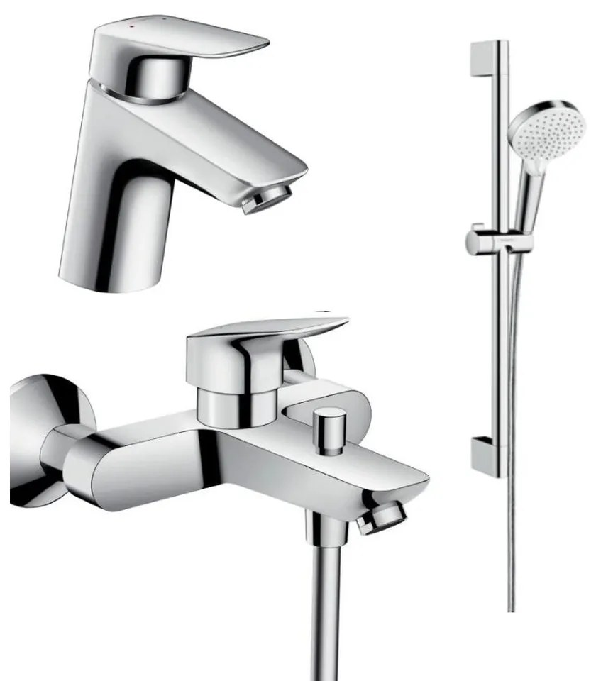 Set baterie lavoar, baterie cada si set de dus, crom, Hansgrohe Logis New